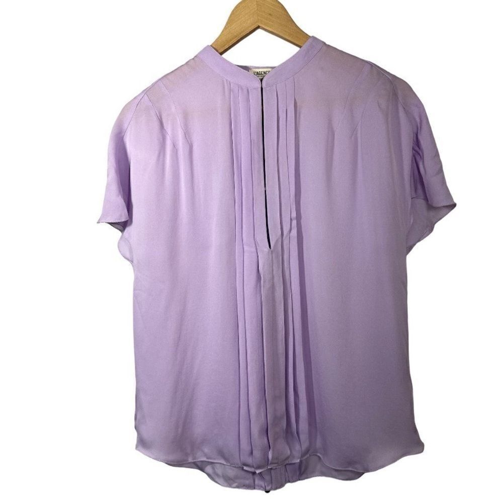 L’AGENCE Women’s Cap Sleeve Pleated Silk Blouse Purple Size Extra Small/Small